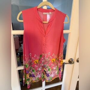 Susan Graver Sleeveless Pink Floral Top